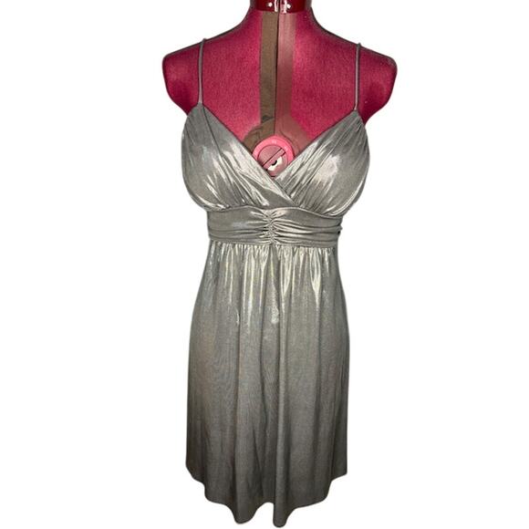 Y2k slip dress formal party silver lamae - Picture 1 of 10